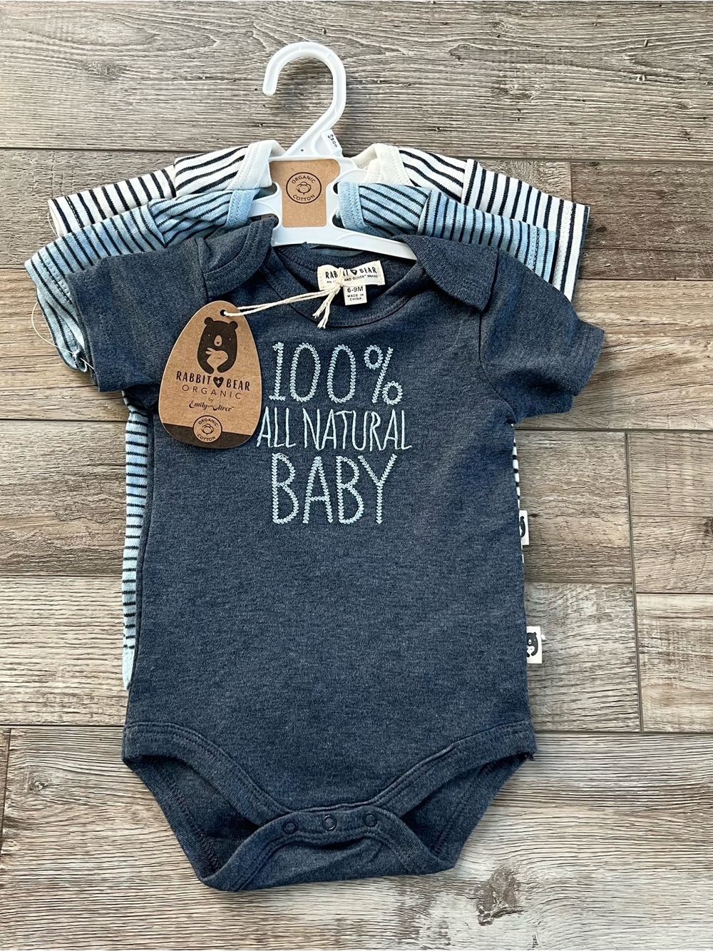 NWT Rabbit + Bear Boy’s Organic Cotton Onesies 3-Pack Size 6/9 Months